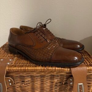 Mezlan San Juan Weaved Brown Leather Oxfords Cap Toe Mens Sz 13 Luxury Old Money